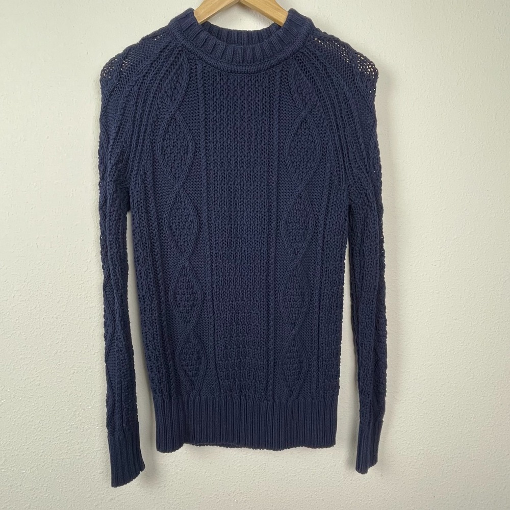J.Crew XS‎ Blue Cotton Cable Knit Sweater Preppy Academia Crewneck
